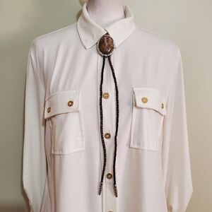 Bolo tie vtg Agate stone silver tone western mens womens unisex trendy accessory